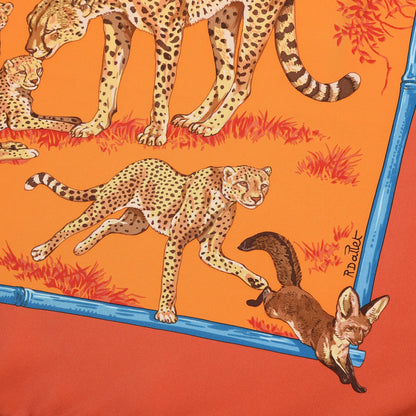 Hermes Silk Tendresse Feline Scarf 90 Brique Orange Bleu 4 of 8
