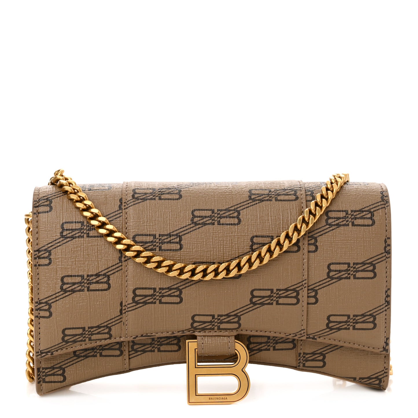 Coated Canvas BB Monogram Hourglass Chain Bag Beige Brown