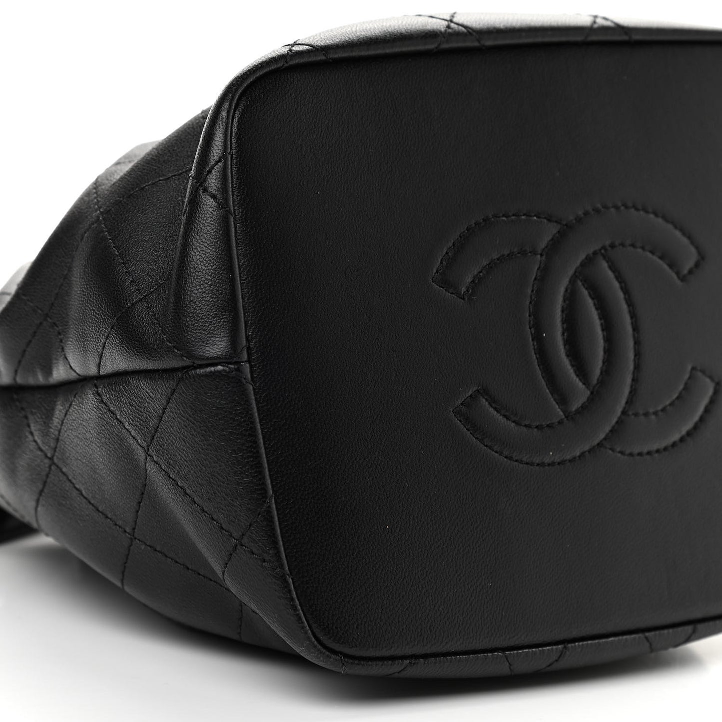 Lambskin Stitched Drawstring Bag Black