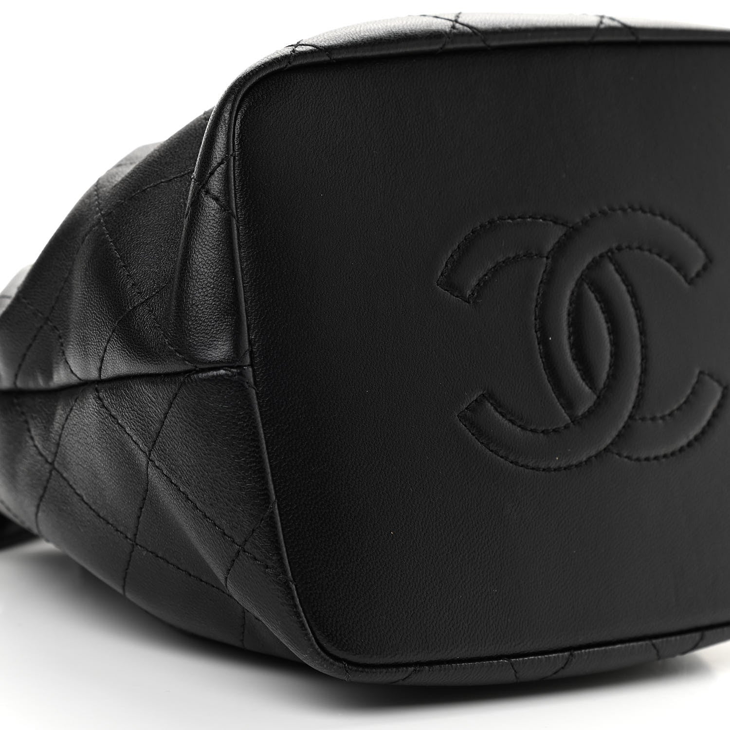 Chanel Lambskin Stitched Drawstring Bag Black 9 of 10
