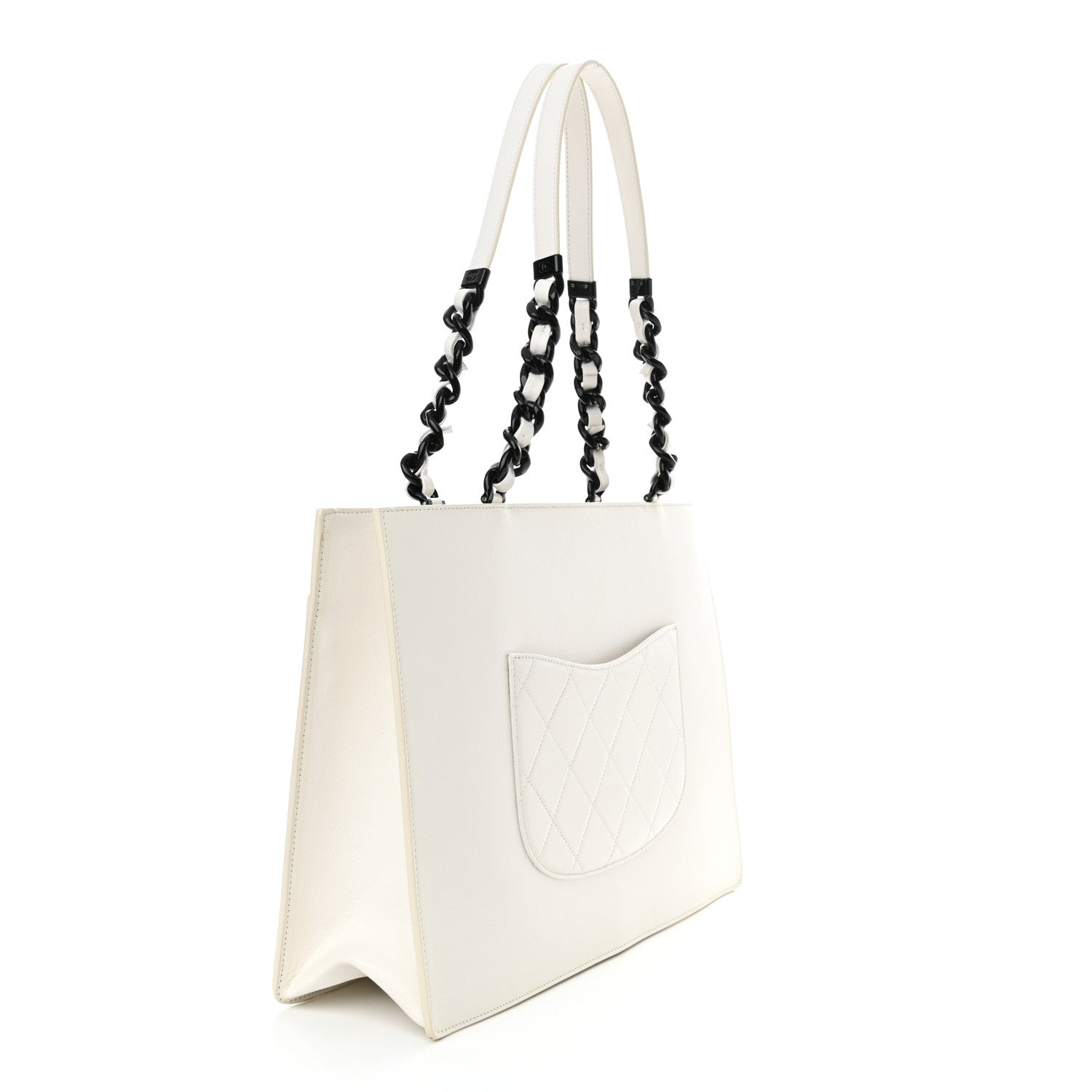 Chanel Caviar Quilted My Everything Large Shopping Tote White Black 3 of 15