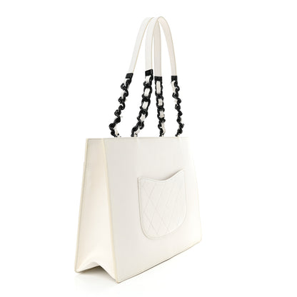 Chanel Caviar Quilted My Everything Large Shopping Tote White Black 3 of 15