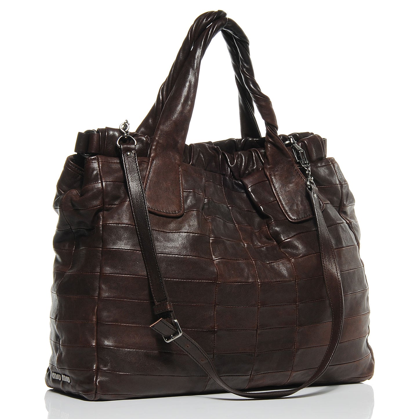 Nappa Leather Patchwork Shopping Tote Caffe