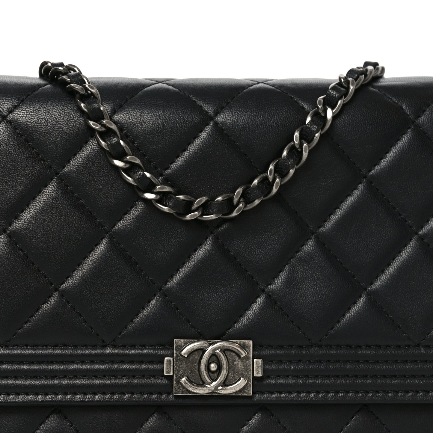 Lambskin Quilted Boy Wallet On Chain WOC Black