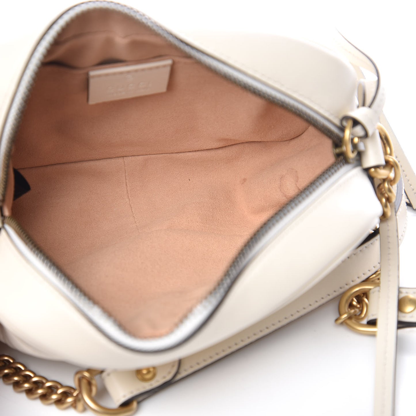 Calfskin Matelasse Mini GG Marmont Chain Shoulder Bag White