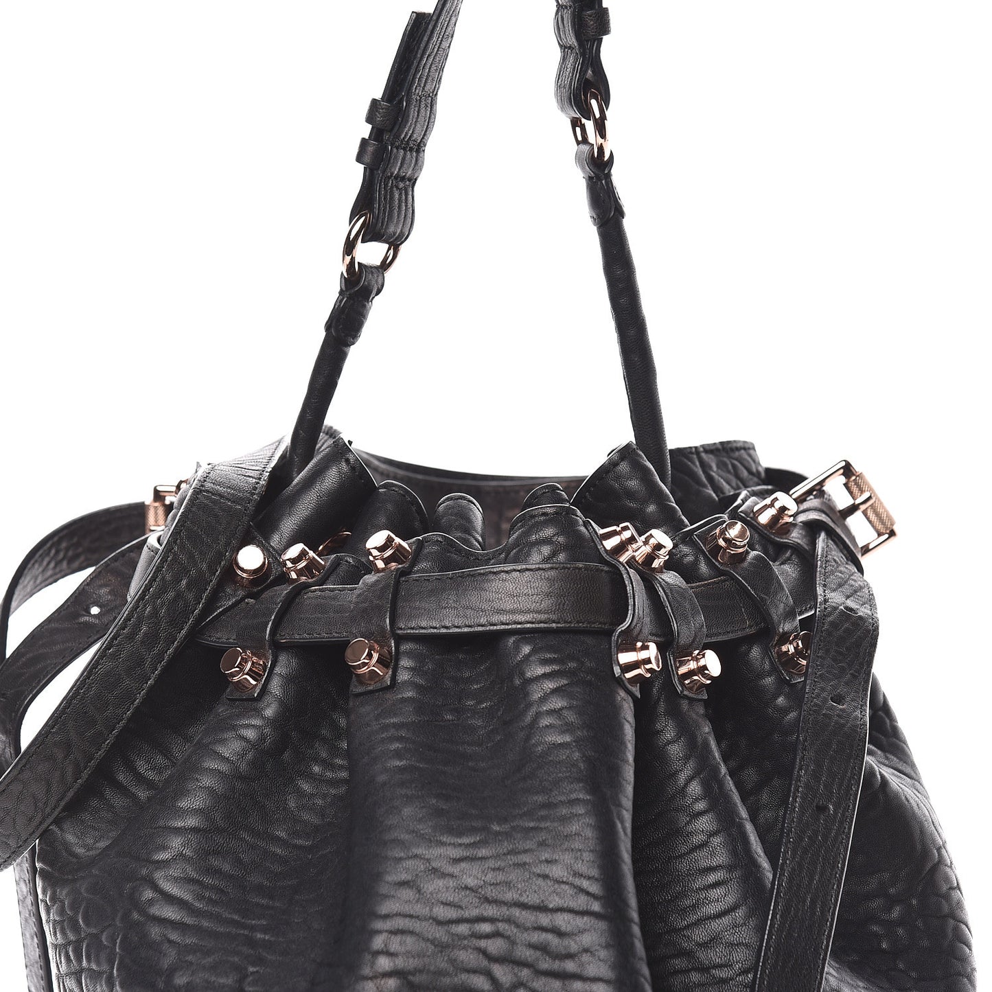 Pebbled Lambskin Diego Bucket Black Rose Gold Hardware