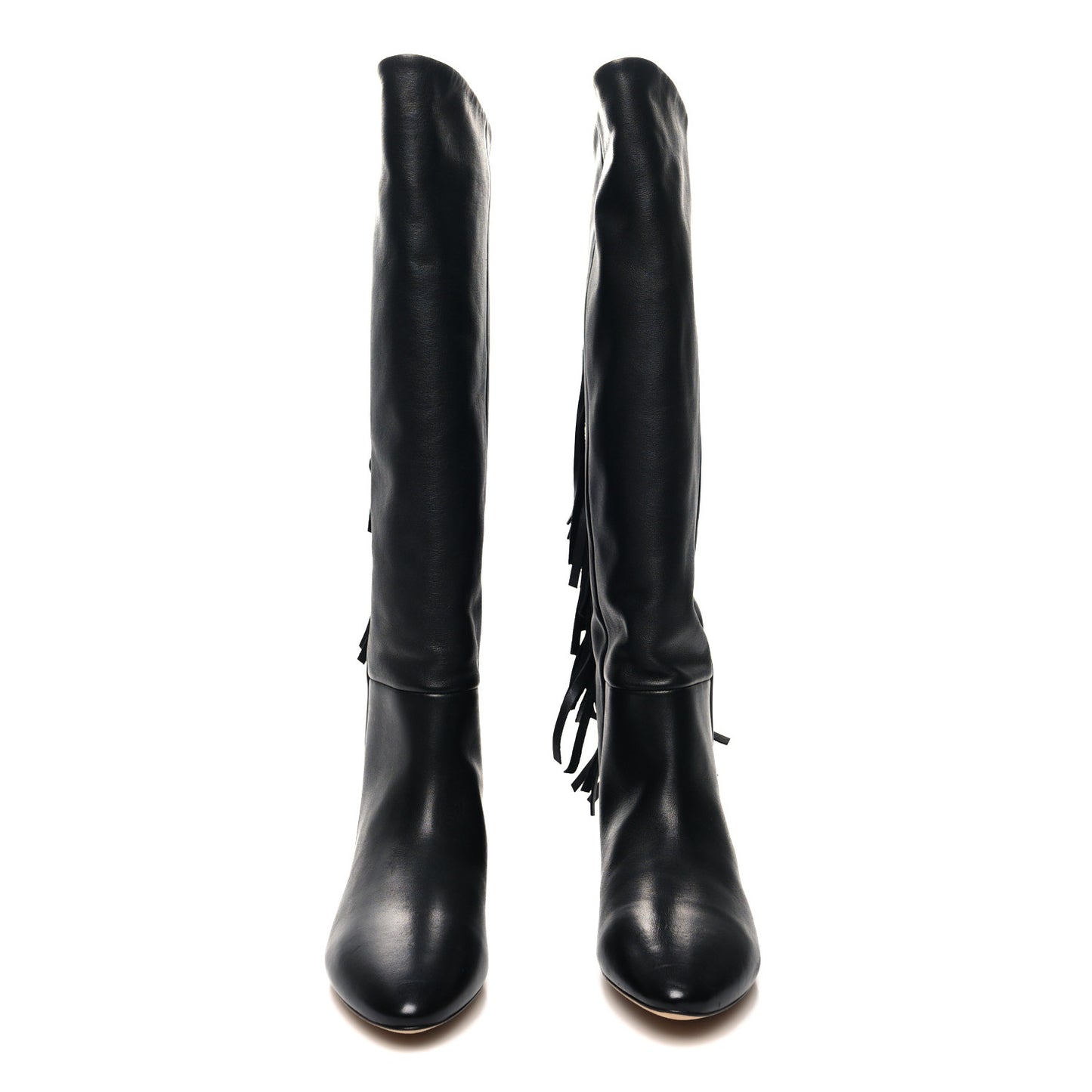 Calfskin Dana Knee High Fringed Boots 35.5 Black