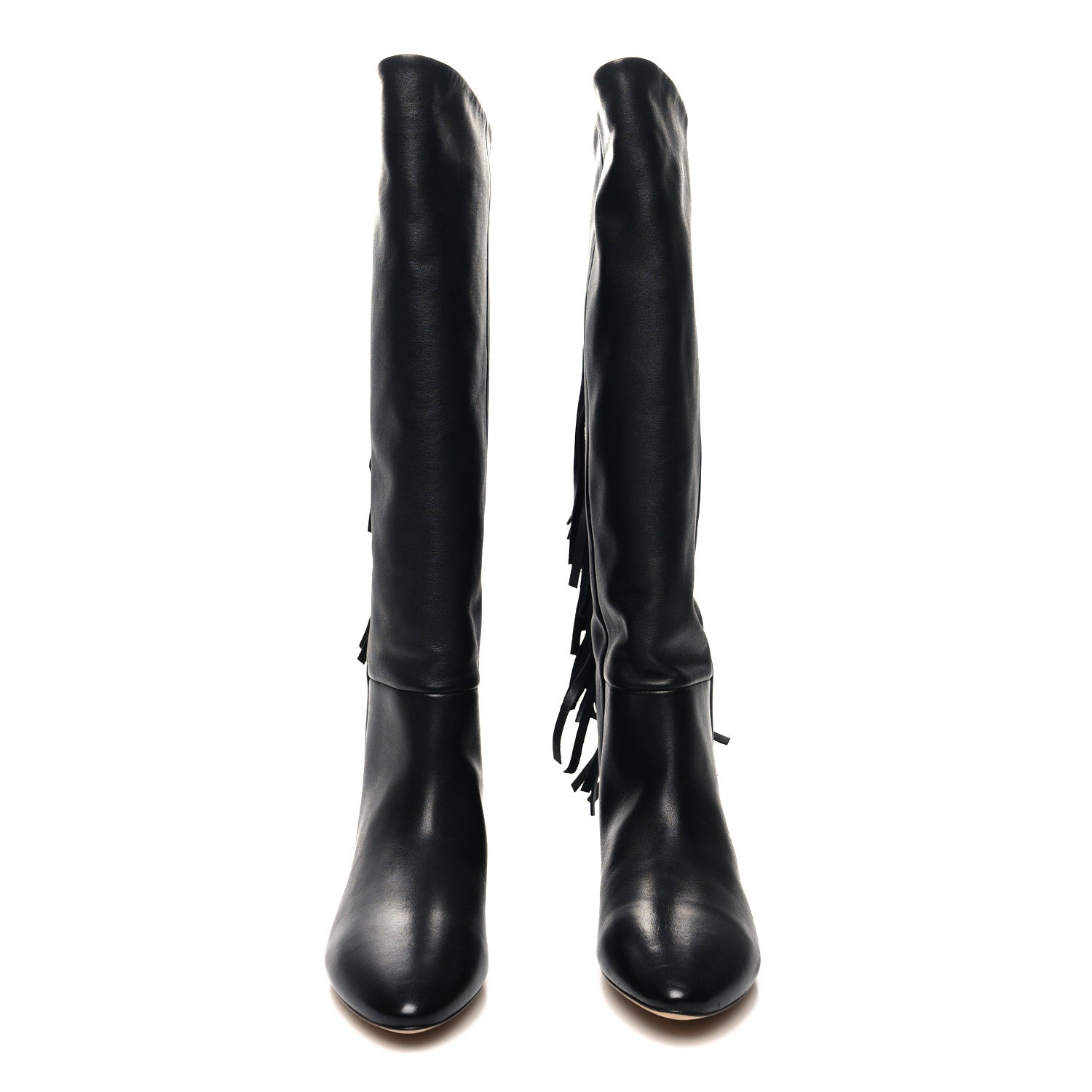 Saint Laurent Calfskin Dana Knee High Fringed Boots 35.5 Black 2 of 6
