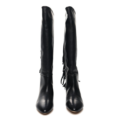 Saint Laurent Calfskin Dana Knee High Fringed Boots 35.5 Black 2 of 6