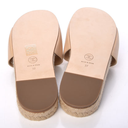 Chanel Lambskin Pearl CC Espadrille Slip On Sandals 37 Beige 5 of 10