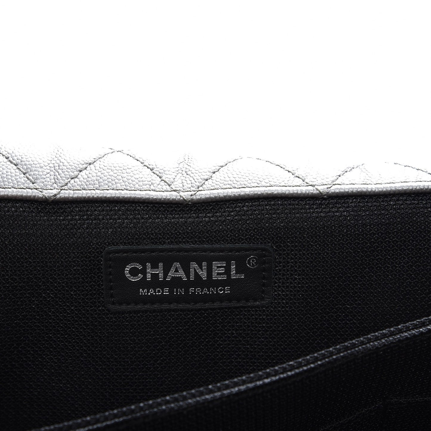 Metallic Caviar Quilted XXL Travel Flap Bag Silver