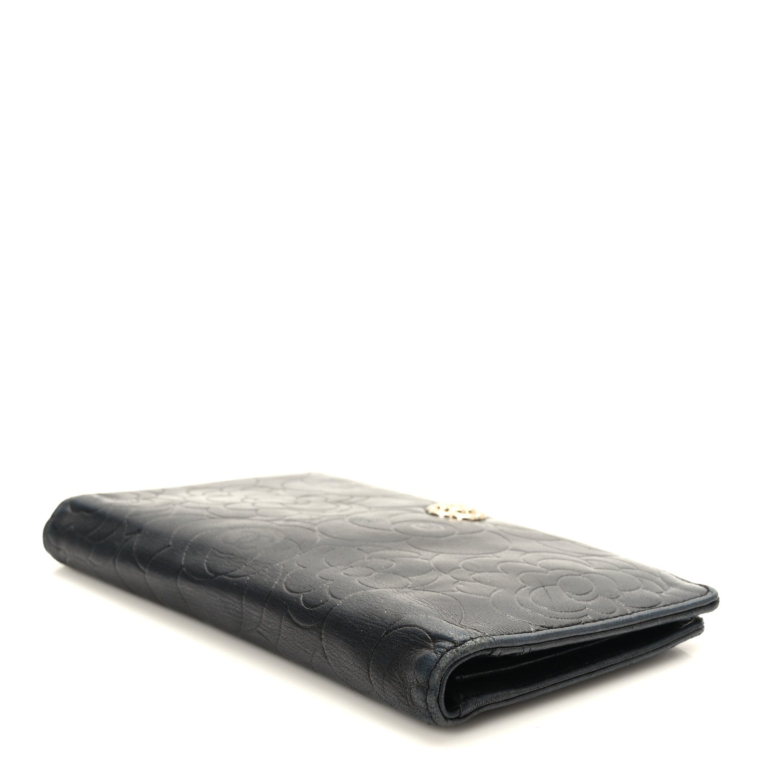 Chanel Lambskin Camellia Embossed Yen Wallet Black 4 of 8