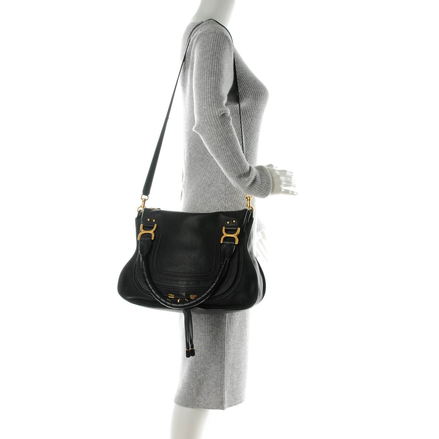 Calfskin Medium Marcie Satchel Black