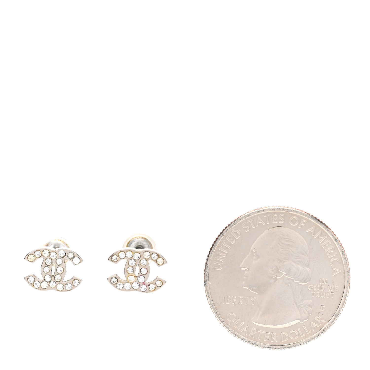 Chanel Crystal Mini Timeless CC Earrings Silver 2 of 4