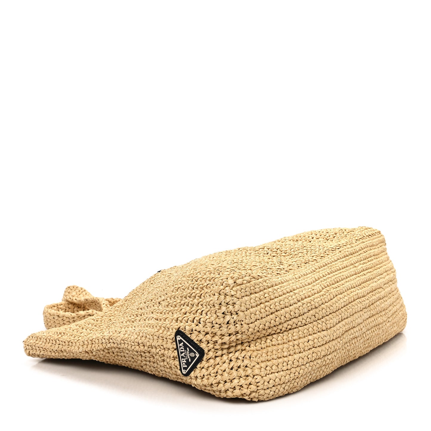 Yarn Raffia Effect Crochet Embroidered Logo Tote Naturale