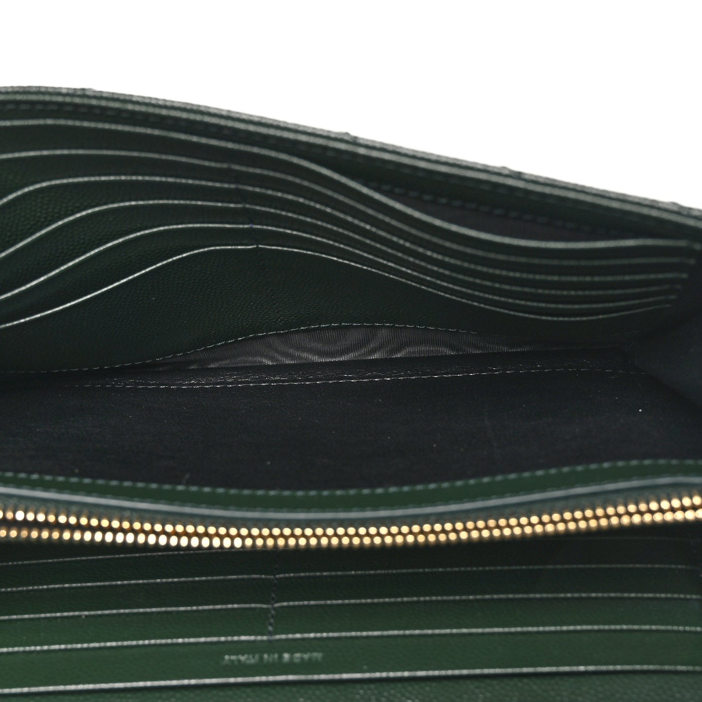 Grain De Poudre Matelasse Chevron Monogram Chain Wallet Vert Fonce