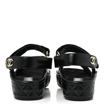 Chanel Shiny Calfskin Logo Platform Sandals 39 Black 10 of 22