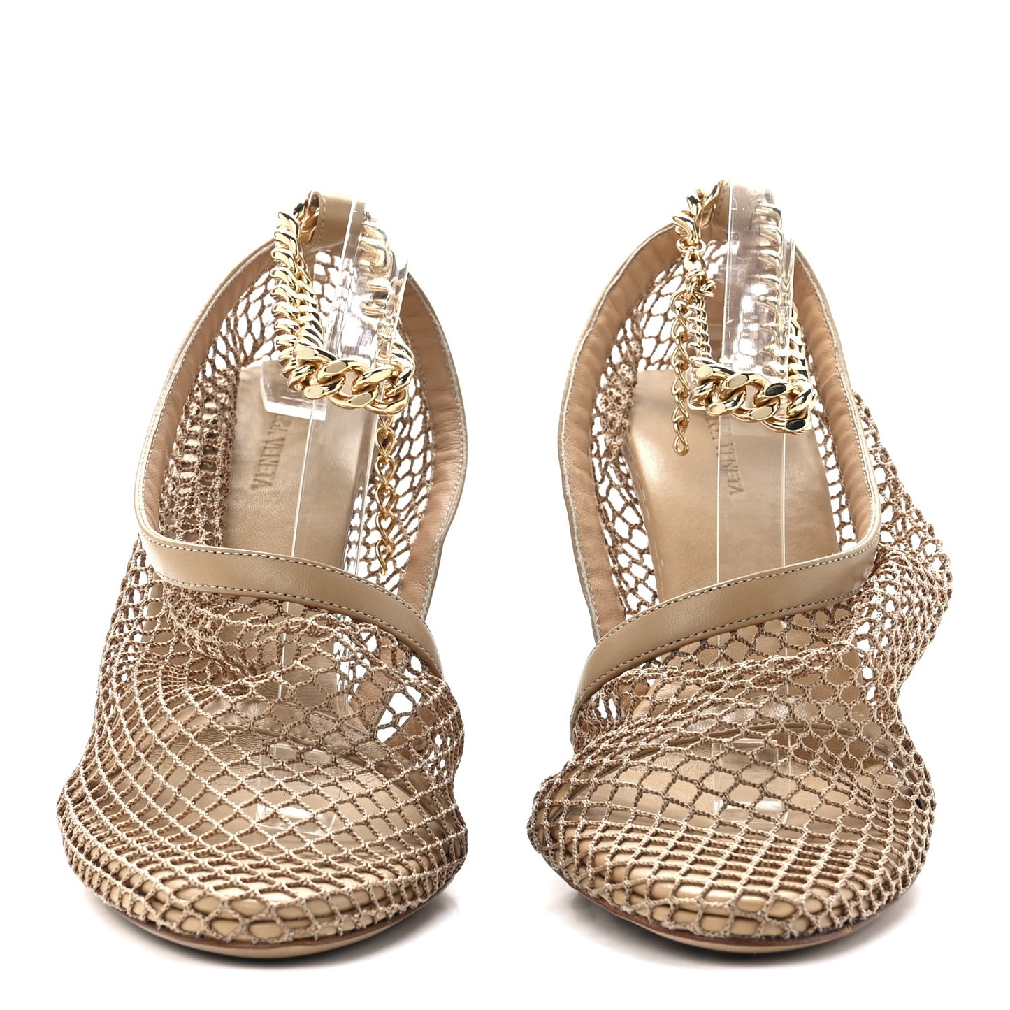 Mesh Nappa Chunky Chain Sandals 41 Beige Pony