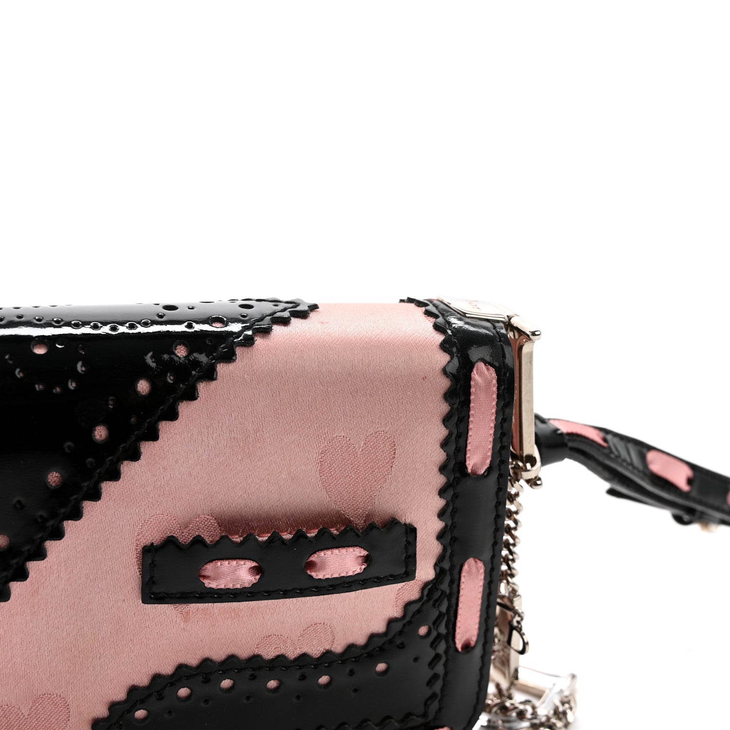 Christian Dior Satin Patent Heart D Trick Clutch Pink Black