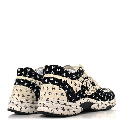 Chanel Nylon Suede Calfskin Printed CC Sneakers 37.5 White Black 5 of 10