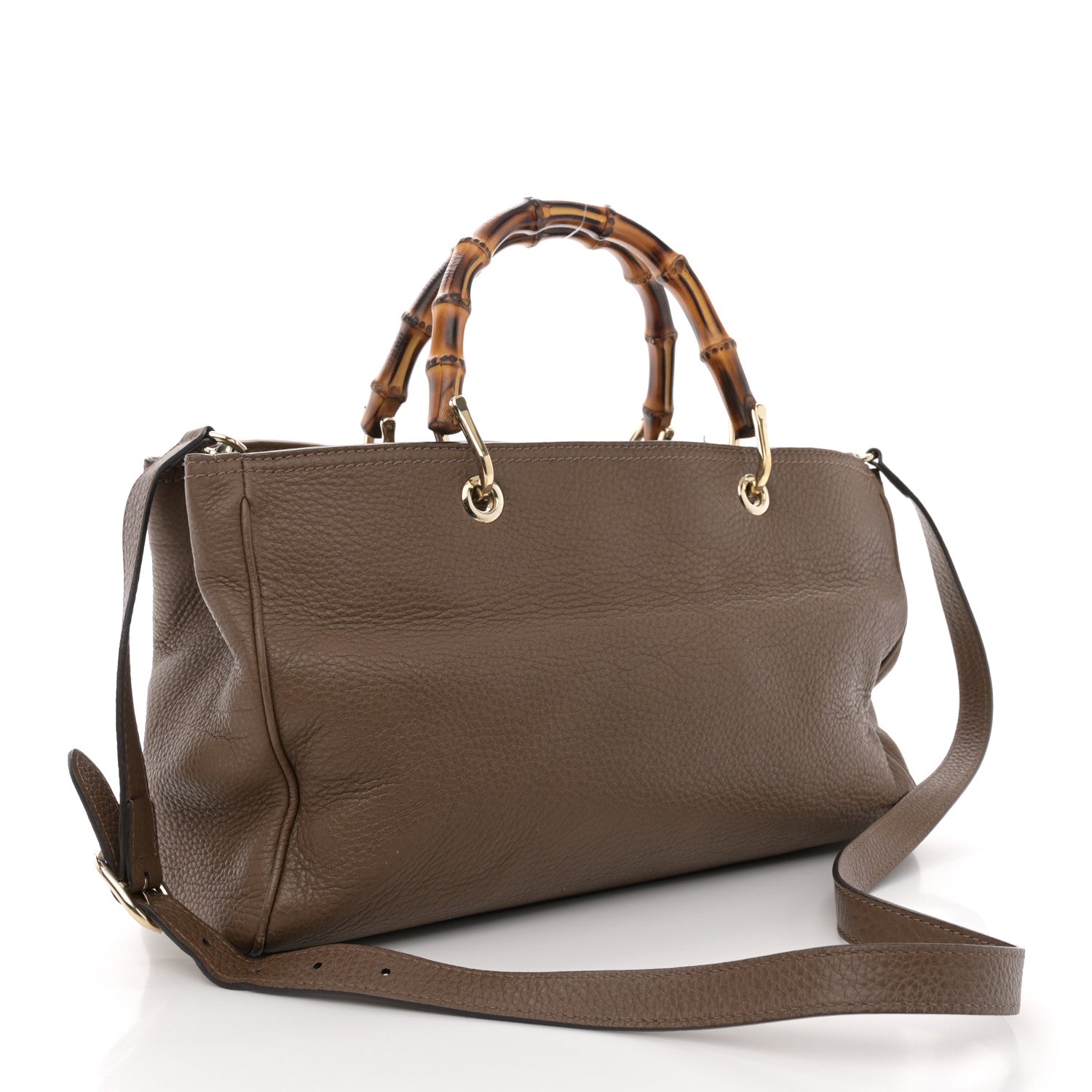 Gucci Pebbled Calfskin Medium Bamboo Shopper Tote Acero 3 of 17