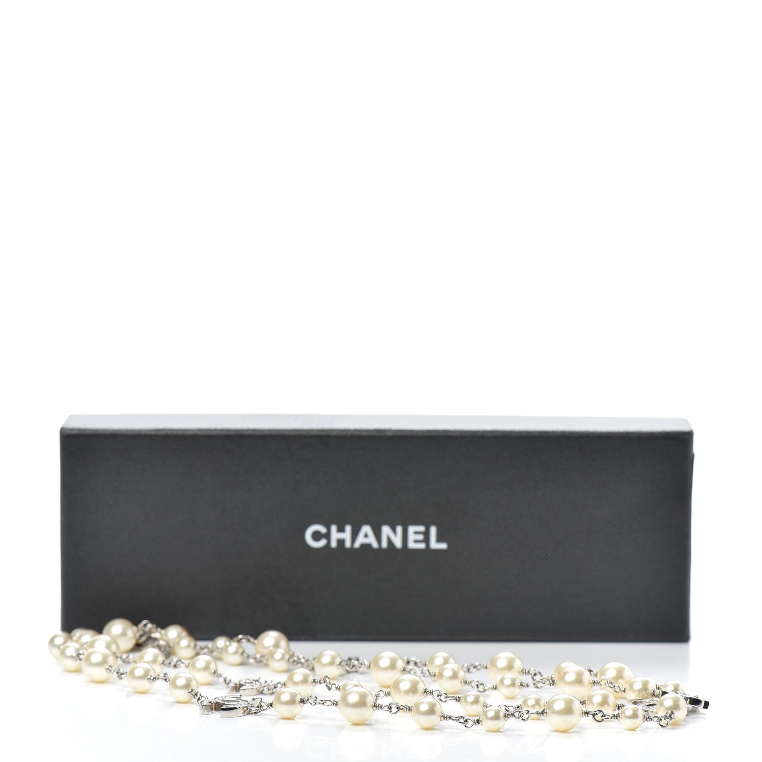 Chanel Crystal Pearl CC Long Necklace Silver 6 of 6