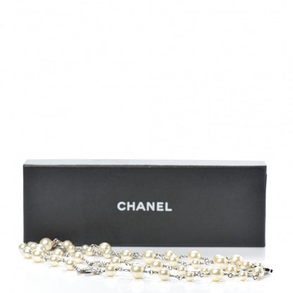 Chanel Crystal Pearl CC Long Necklace Silver 6 of 6
