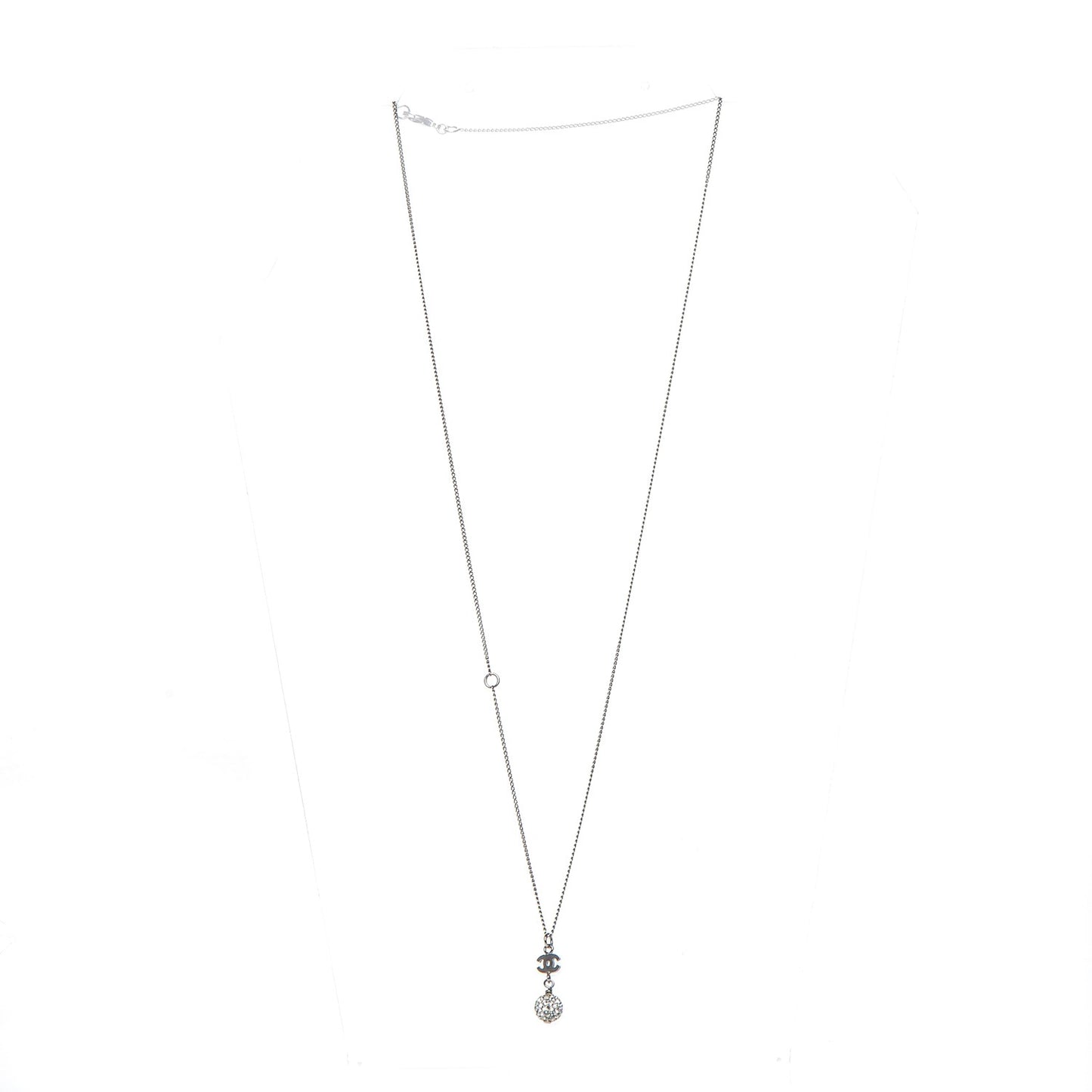Crystal CC Drop Necklace Silver