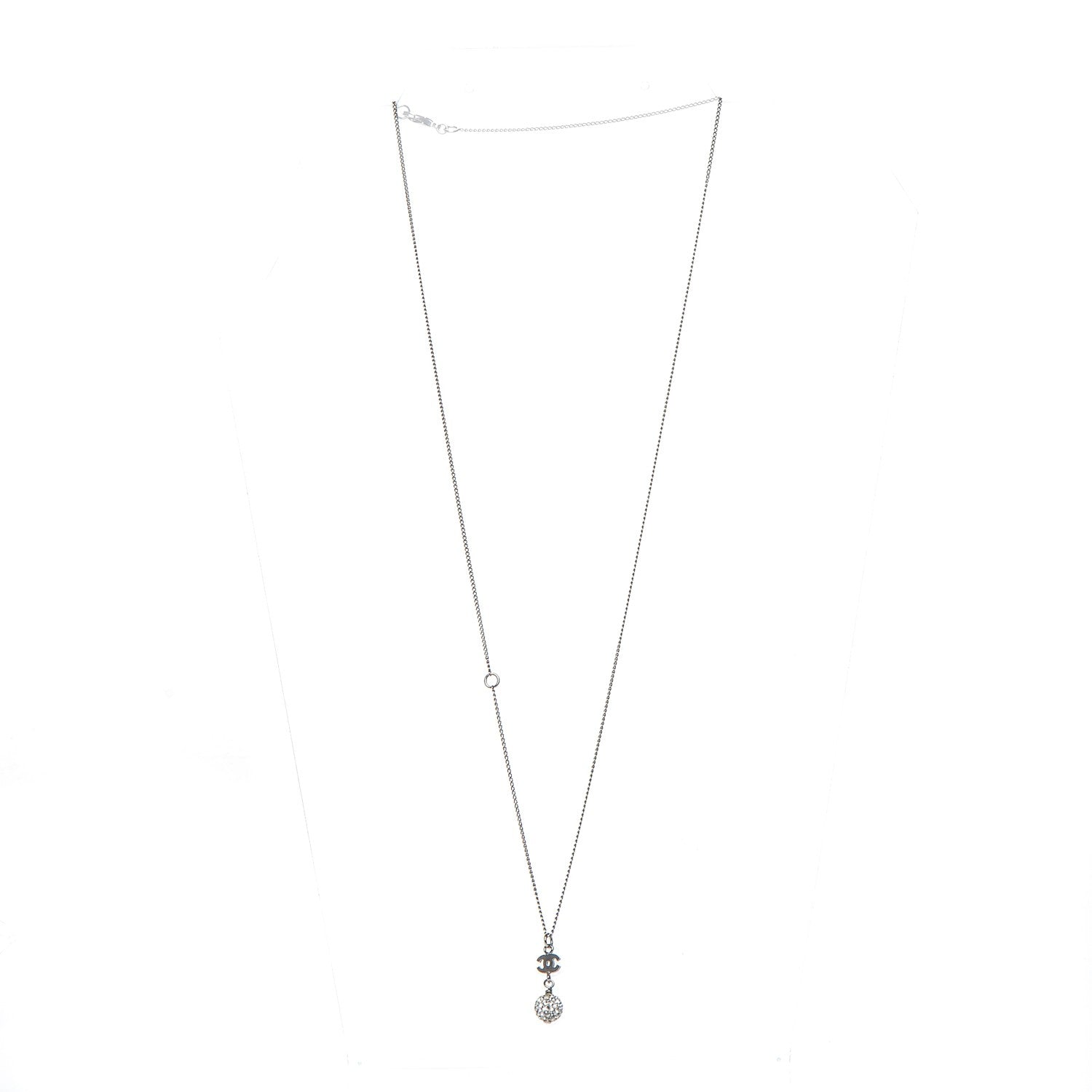 Chanel Crystal CC Drop Necklace Silver 4 of 5