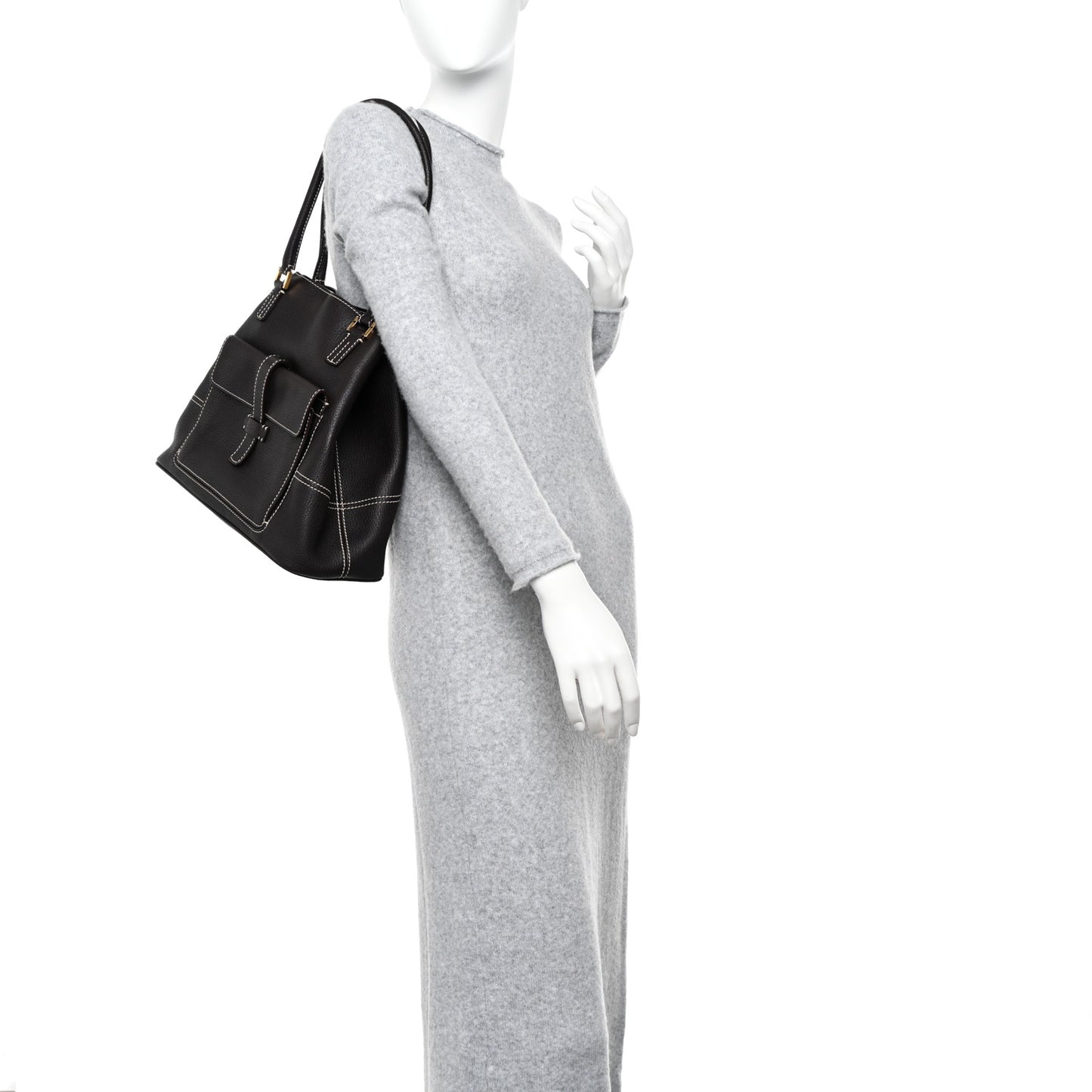 Grained Calfskin Globe Shoulder Bag Dark Chocolate Licorice
