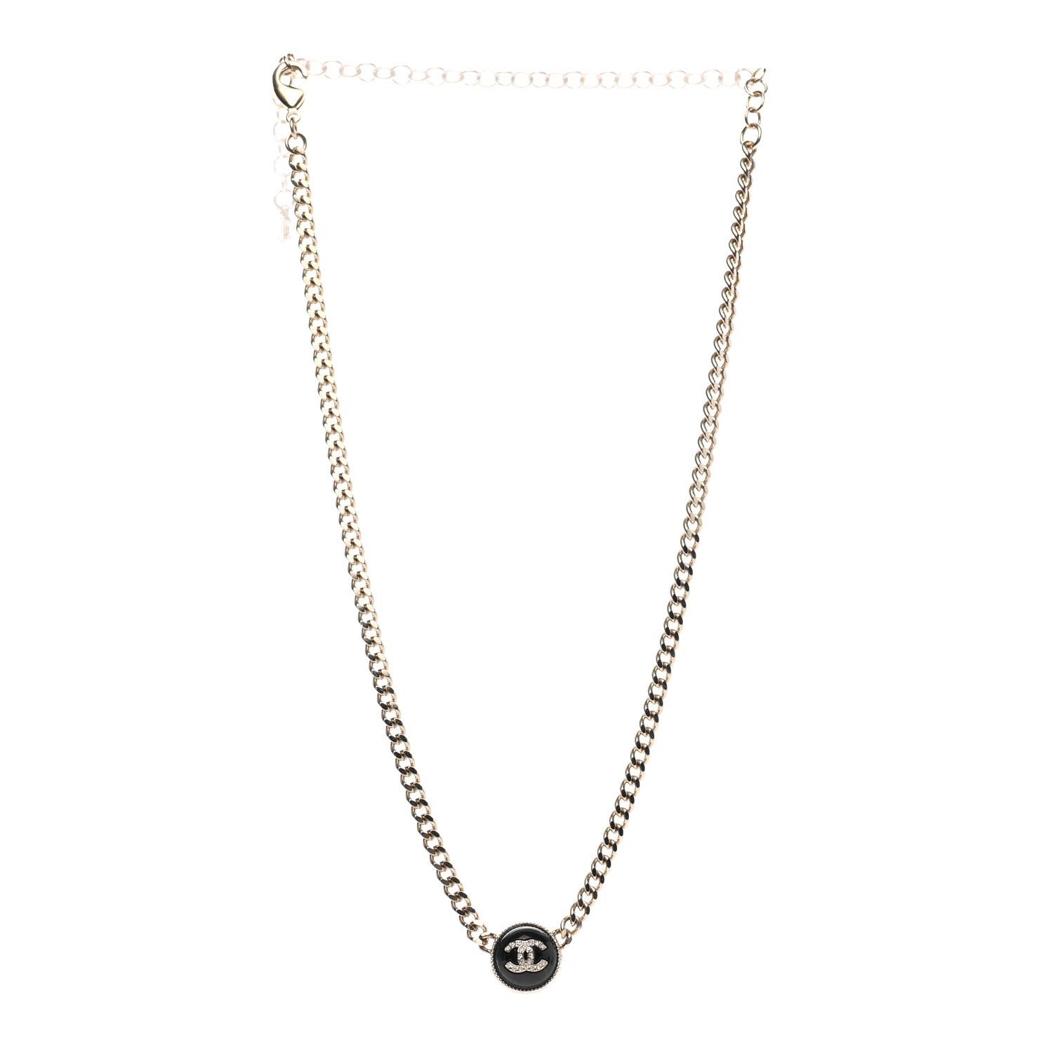 Chanel Crystal Resin CC Chain Link Short Necklace Black Gold 3 of 4