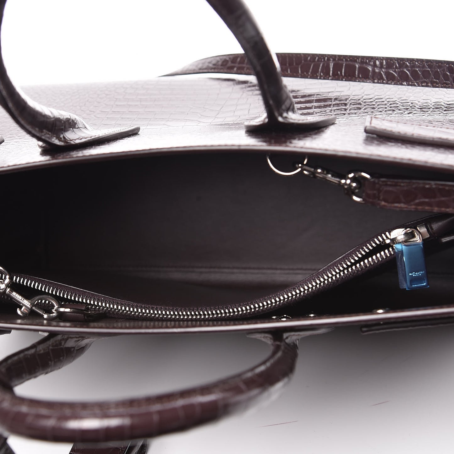 Calfskin Crocodile Embossed Small Sac de Jour Prune