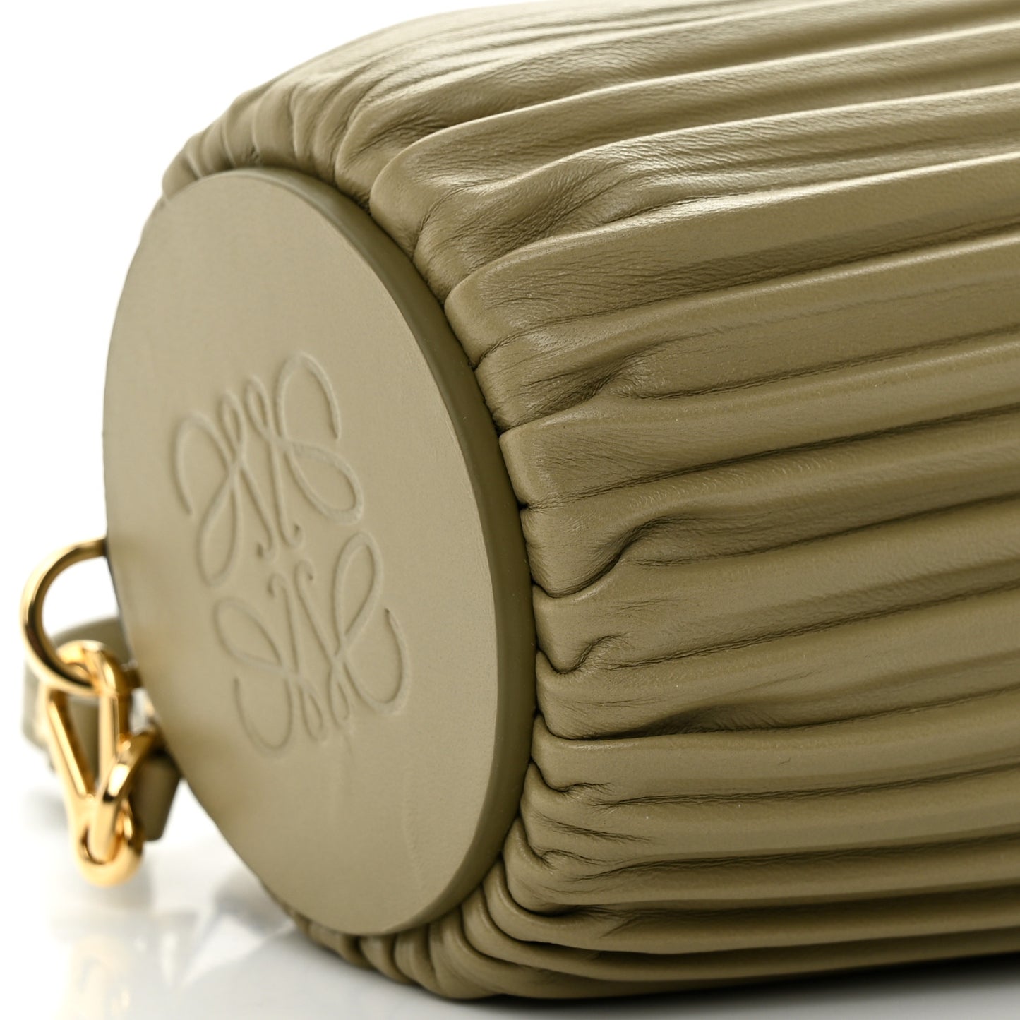 Lambskin Pleated Bracelet Pouch Shoulder Bag Clay Green