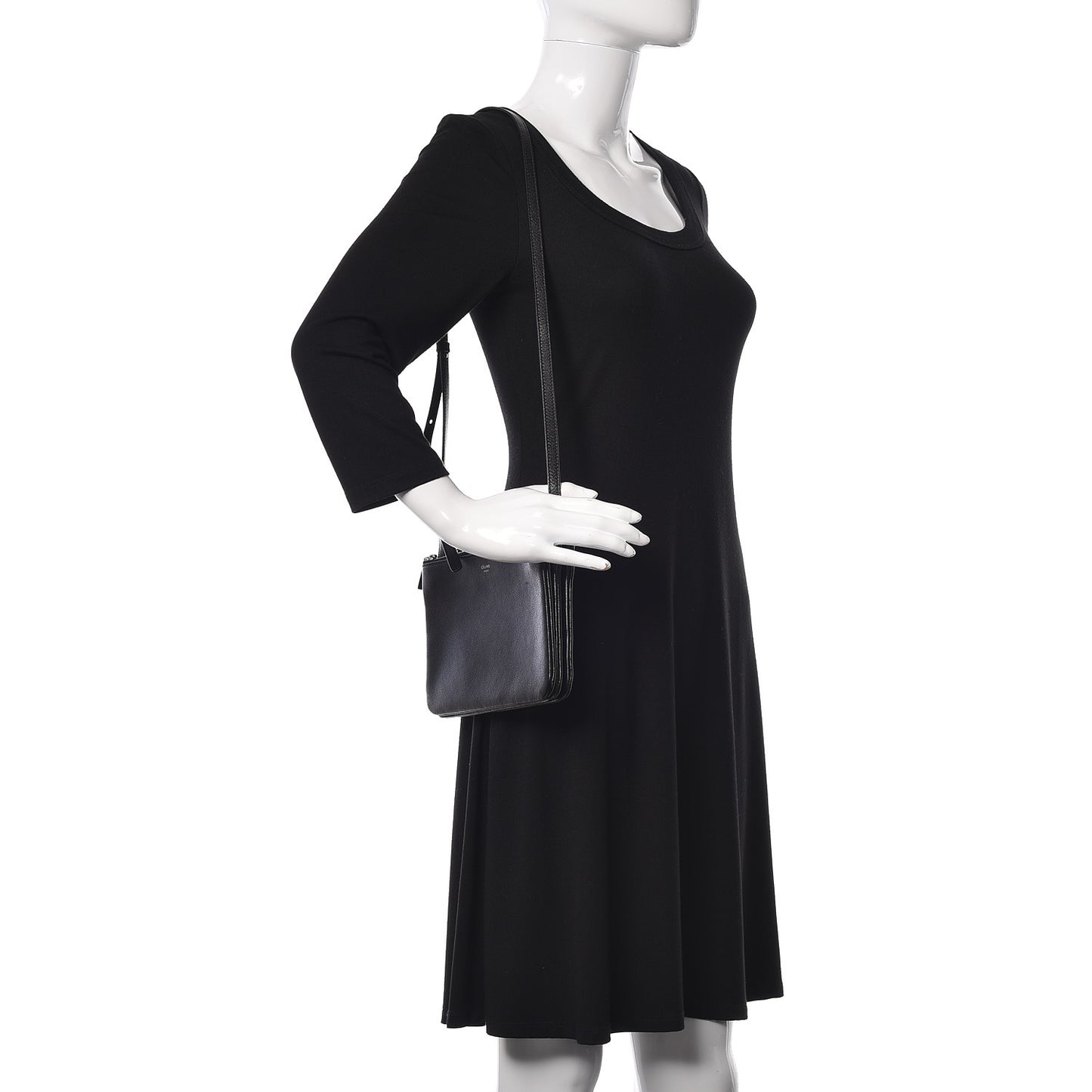 Shiny Textured Calfskin Small Trio Crossbody Bag Black