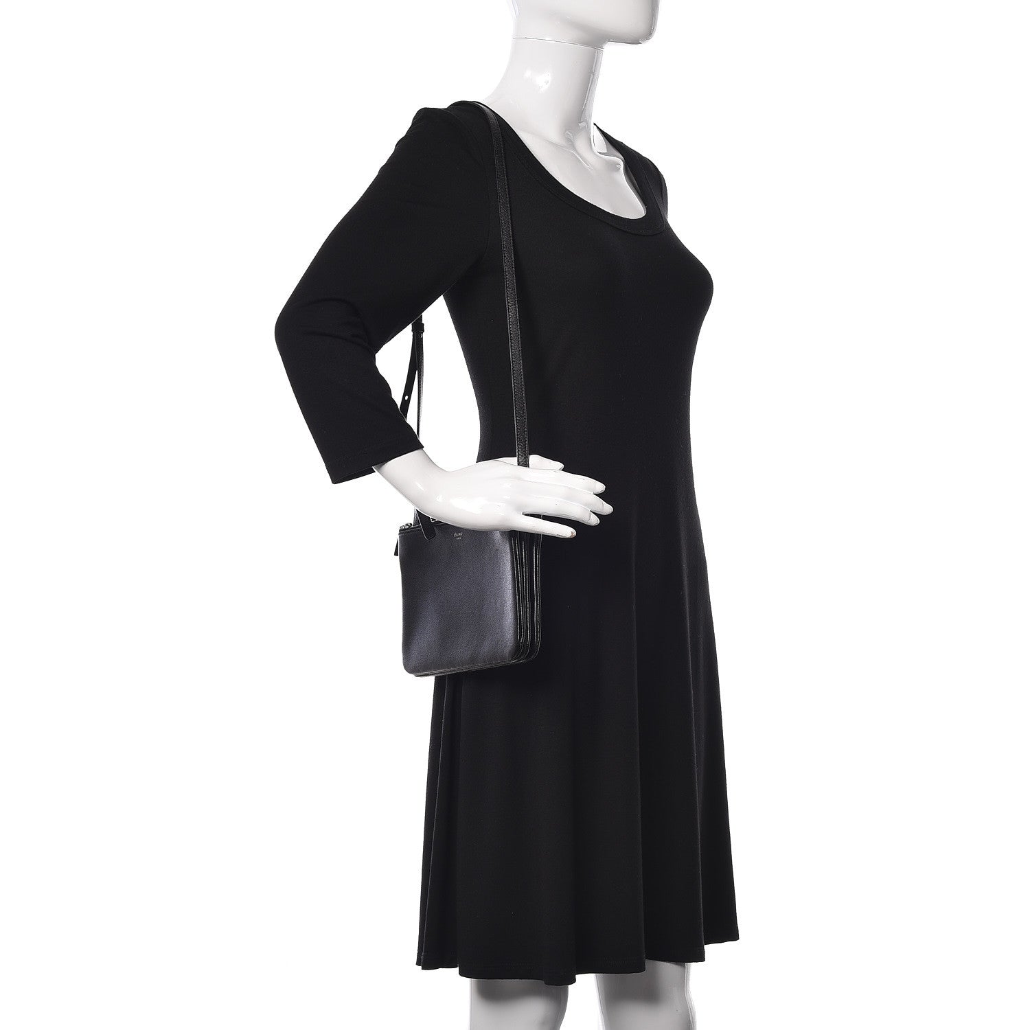 Celine Shiny Textured Calfskin Small Trio Crossbody Bag Black 2 of 10