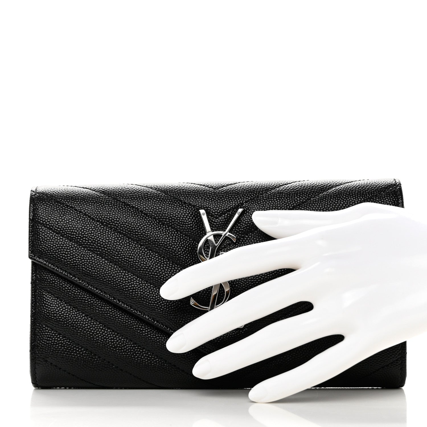 Saint Laurent Grain De Poudre Matelasse Chevron Monogram Flap Wallet Black 2 of 7