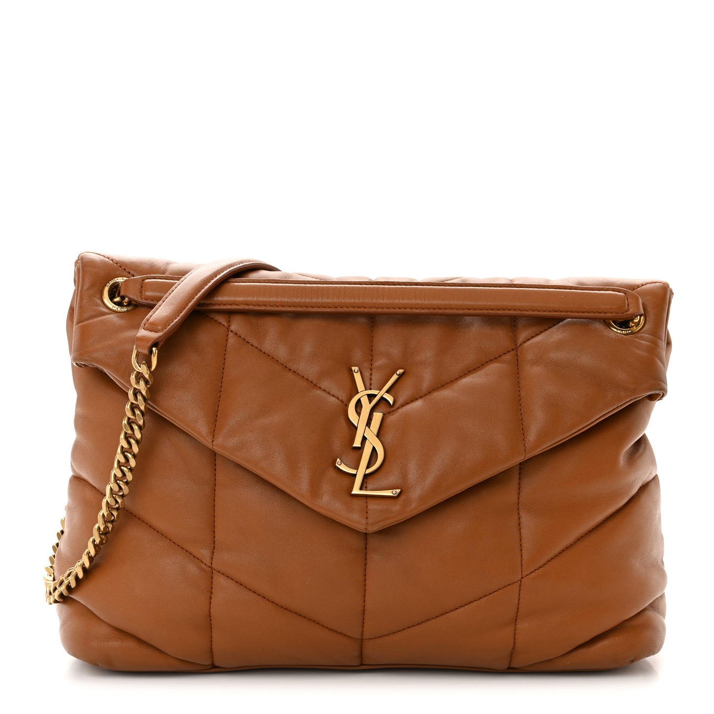 Lambskin Quilted Medium Loulou Puffer Monogram Chain Satchel Miel Dark