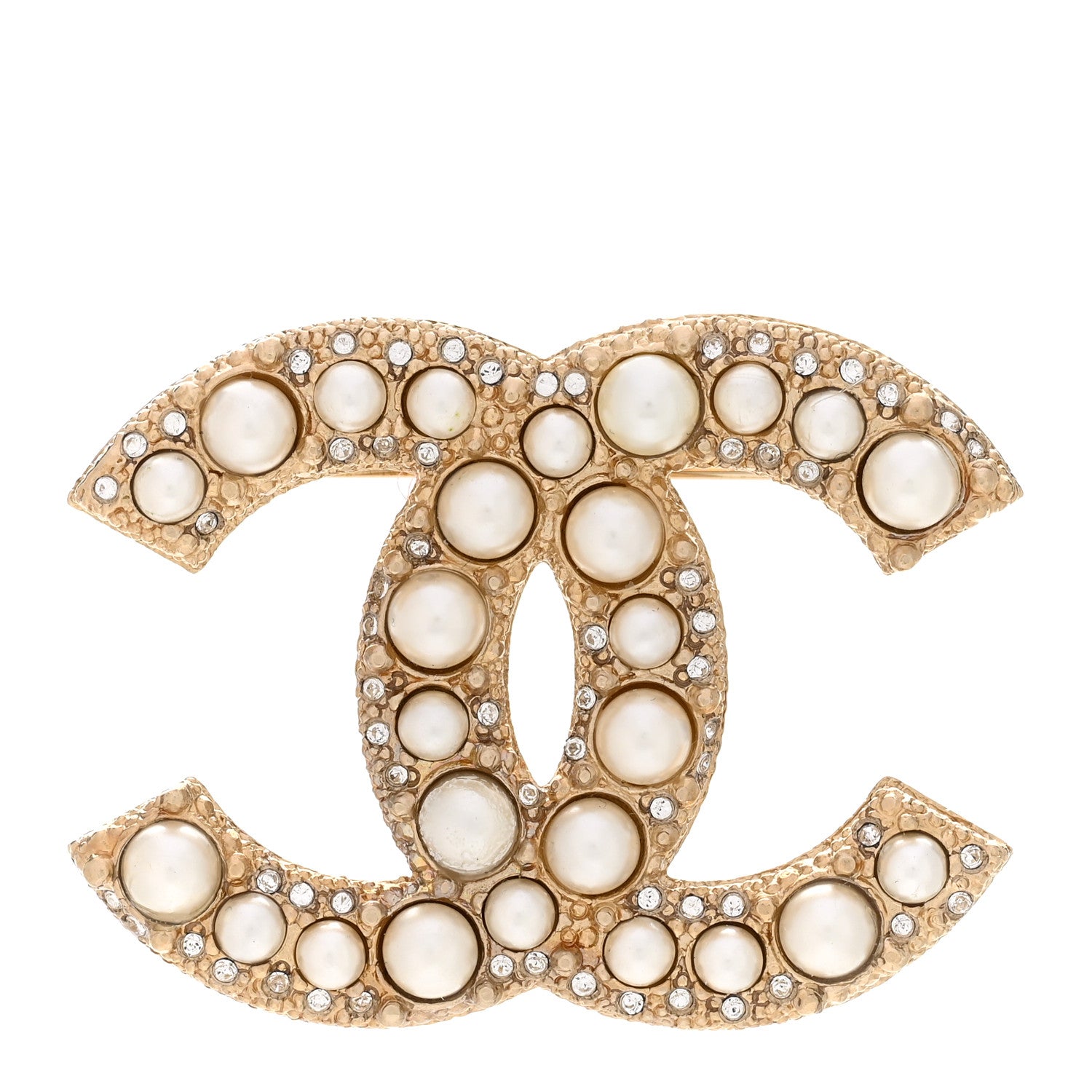Chanel Metal Crystal Graduated Pearl CC Brooch Gold 1 of 5