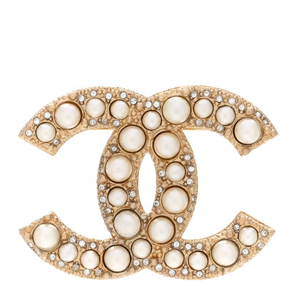 Chanel Metal Crystal Graduated Pearl CC Brooch Gold 1 of 5