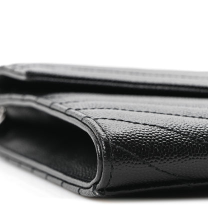 Saint Laurent Grain De Poudre Matelasse Chevron Monogram Envelope Clutch Black 9 of 10