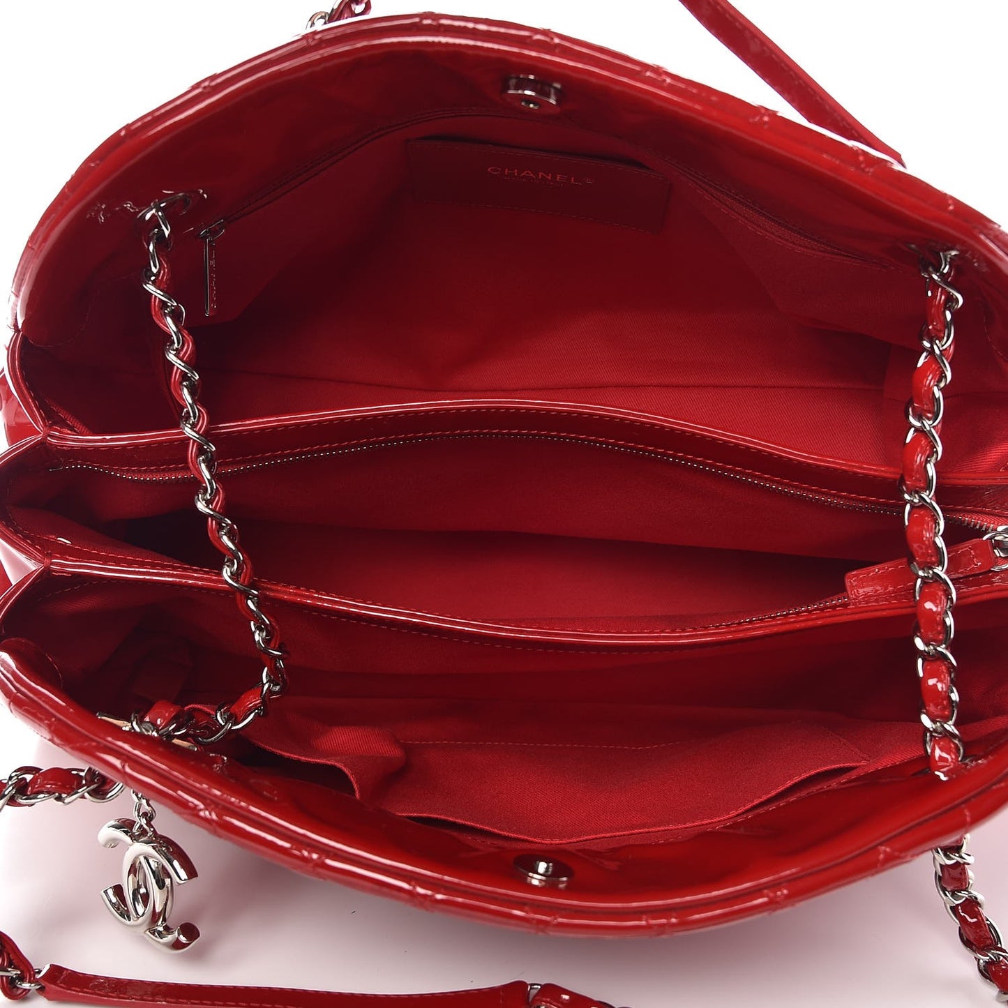 Patent Quilted Maxi Just Mademoiselle Bowling Bag Red