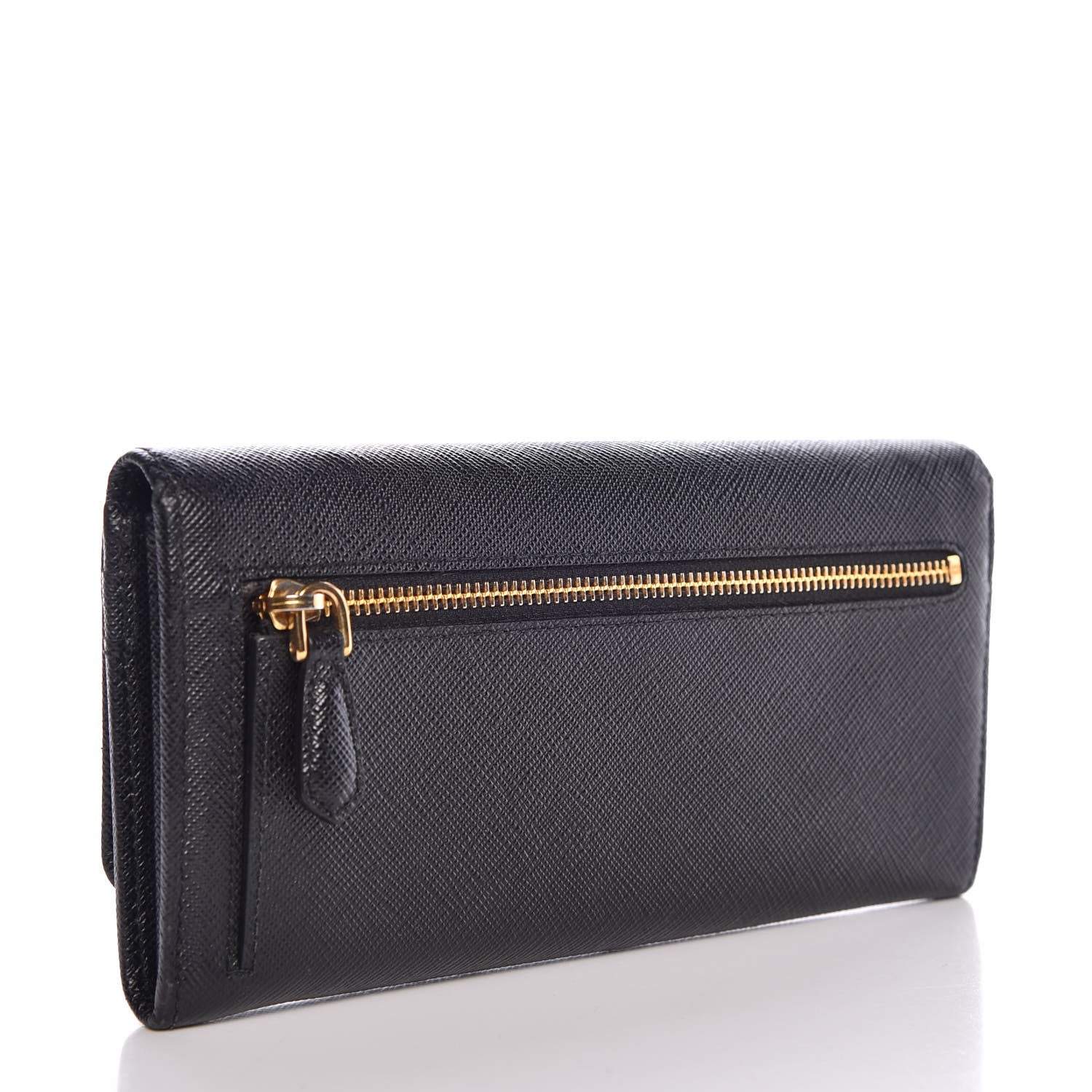 Prada Saffiano Metal Continental Flap Wallet Black 3 of 7