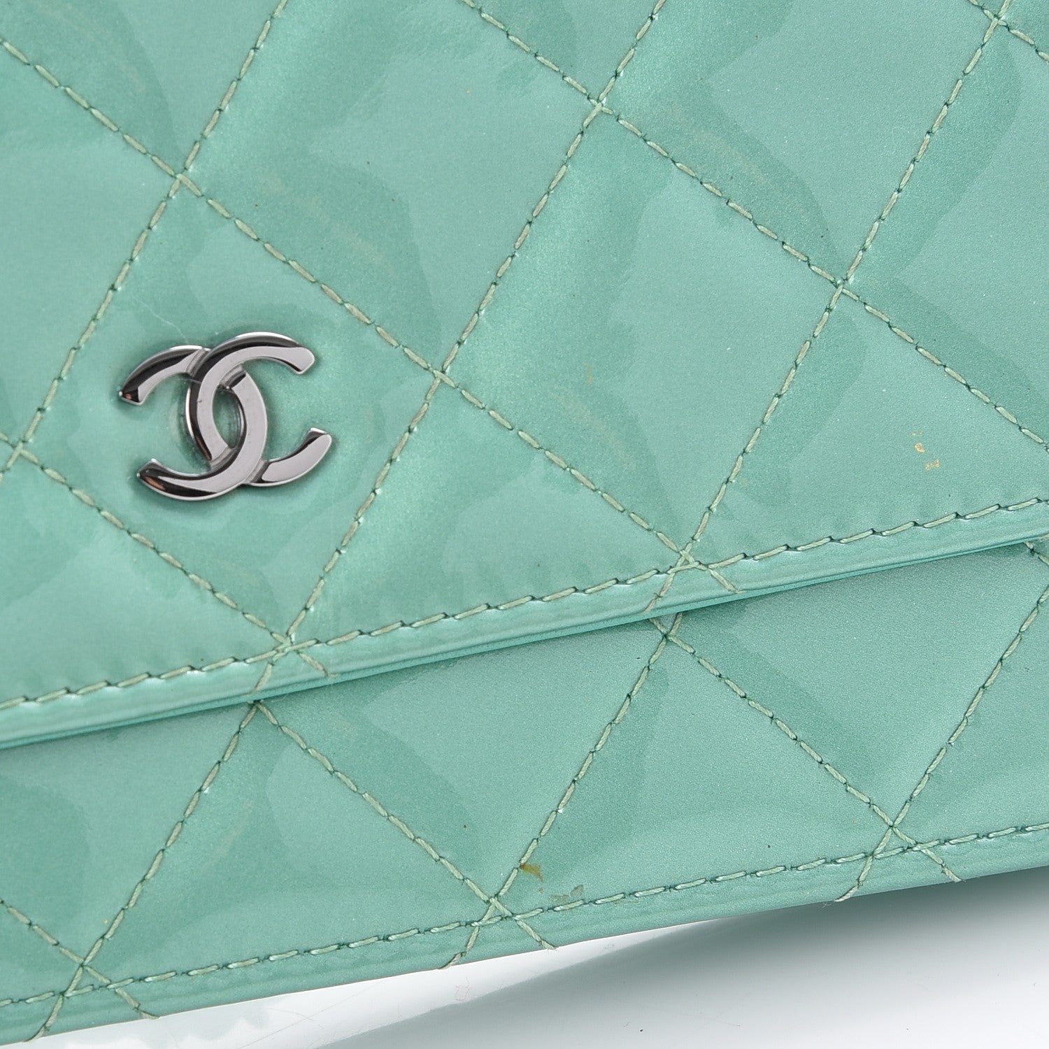 Chanel Patent Quilted Wallet On Chain WOC Green 9 of 12