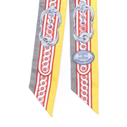 Hermes Silk Bride De Cour Twilly Gris Jaune Vif Rouge 5 of 5
