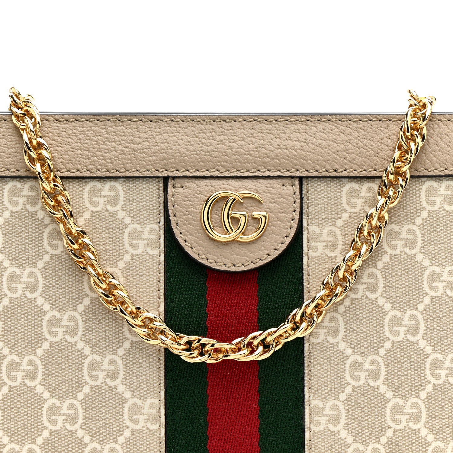 Gucci GG Supreme Monogram Textured Dollar Calfskin Web Small Ophidia Chain Shoulder Bag Beige Mystic White Oatmeal 9 of 11