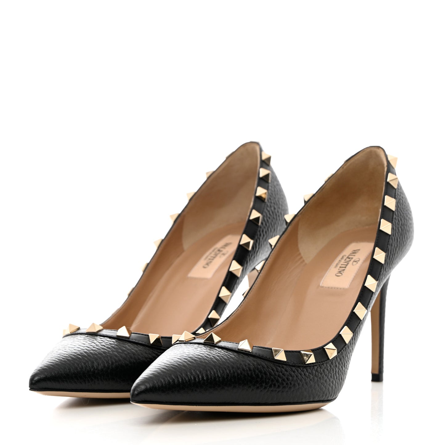 Pebbled Calfskin Rockstud 85mm Pumps 39.5 Black