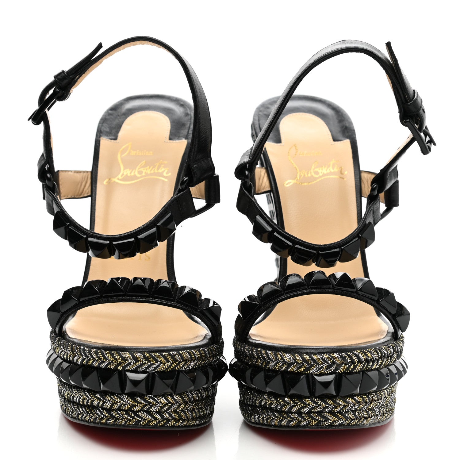 Christian Louboutin Nappa Lame Cataclou 140 Wedge Sandals 35 Black 2 of 7