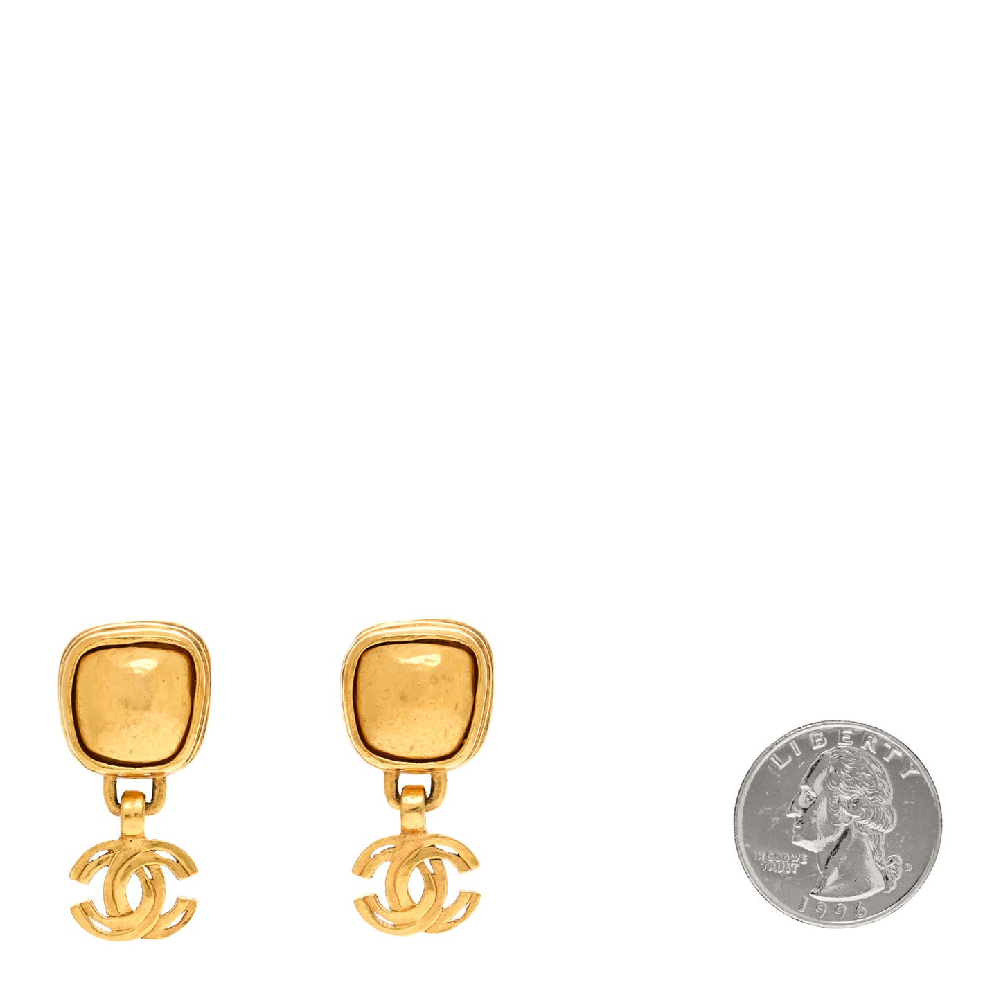 CC Drop Clip On Earrings Gold