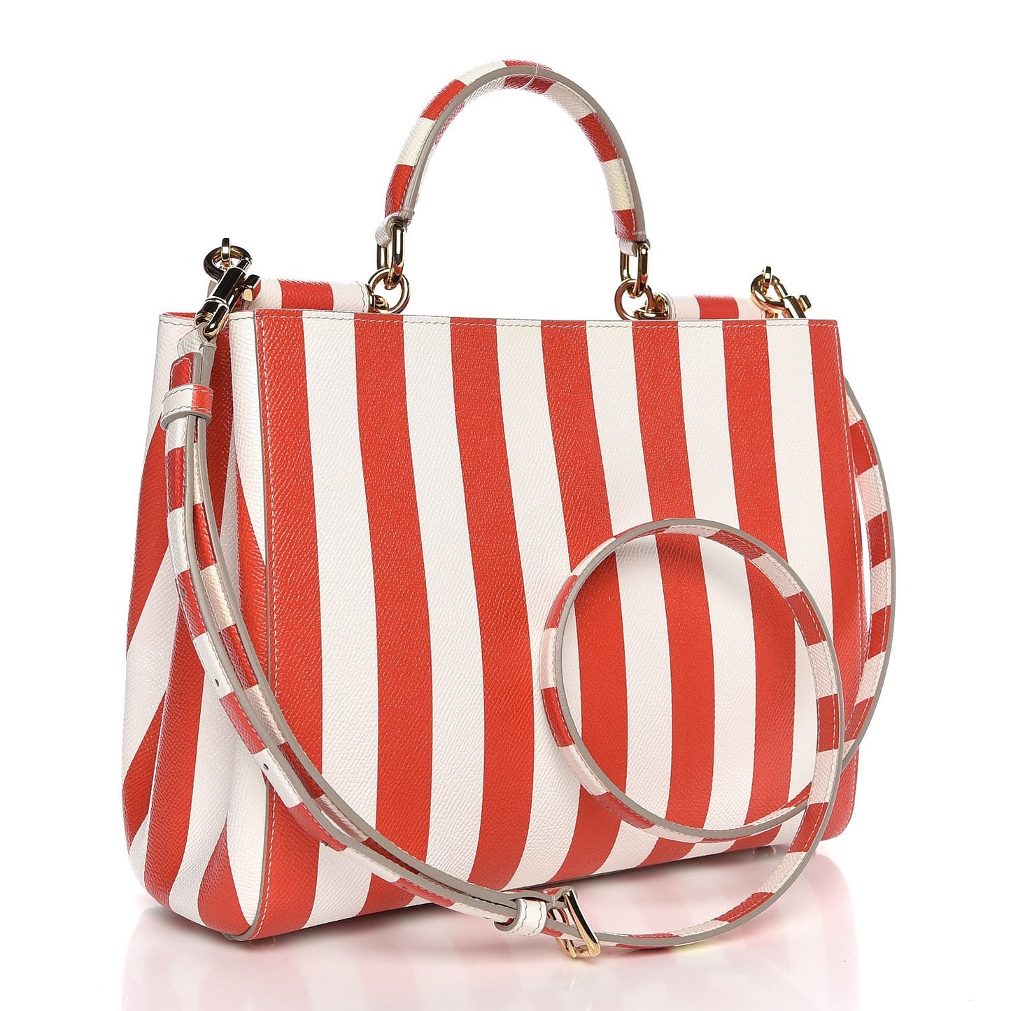 Dauphine Striped Top Handle Satchel Red White