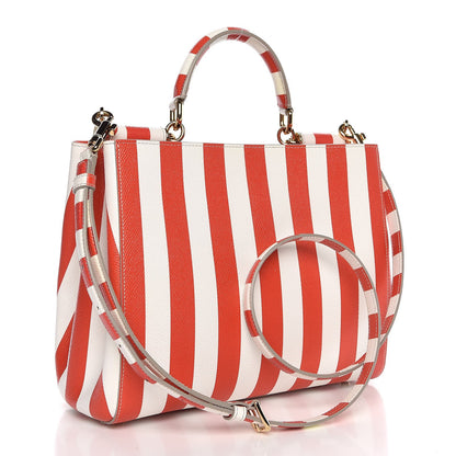 Dolce & Gabbana Dauphine Striped Top Handle Satchel Red White 4 of 9